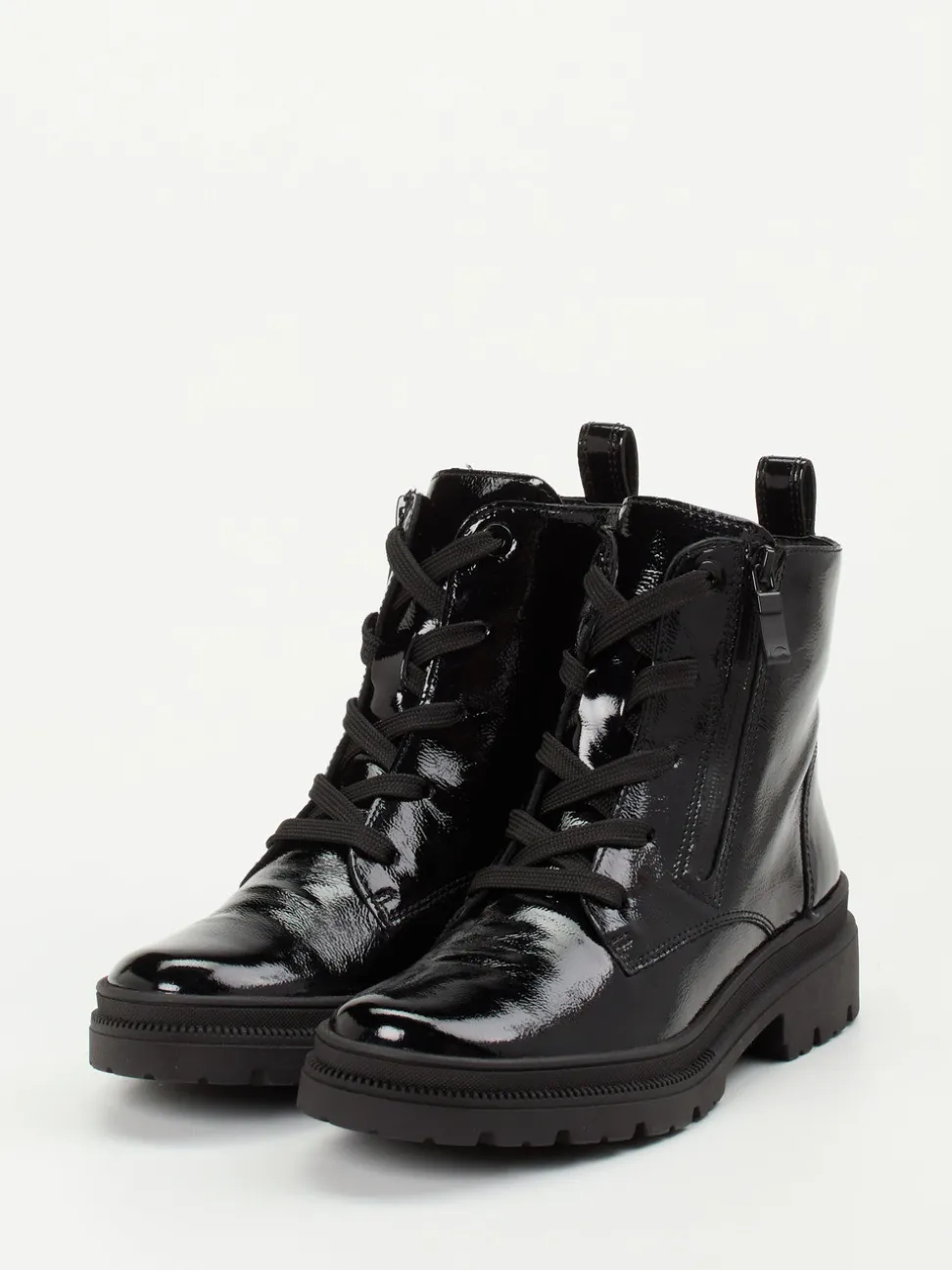 Ara – Schnürstiefelette aus Lackleder Schwarz