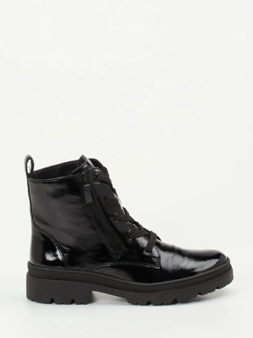 Ara – Schnürstiefelette aus Lackleder Schwarz