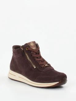 Ara – Schnürstiefelette aus Veloursleder dunkelbraun