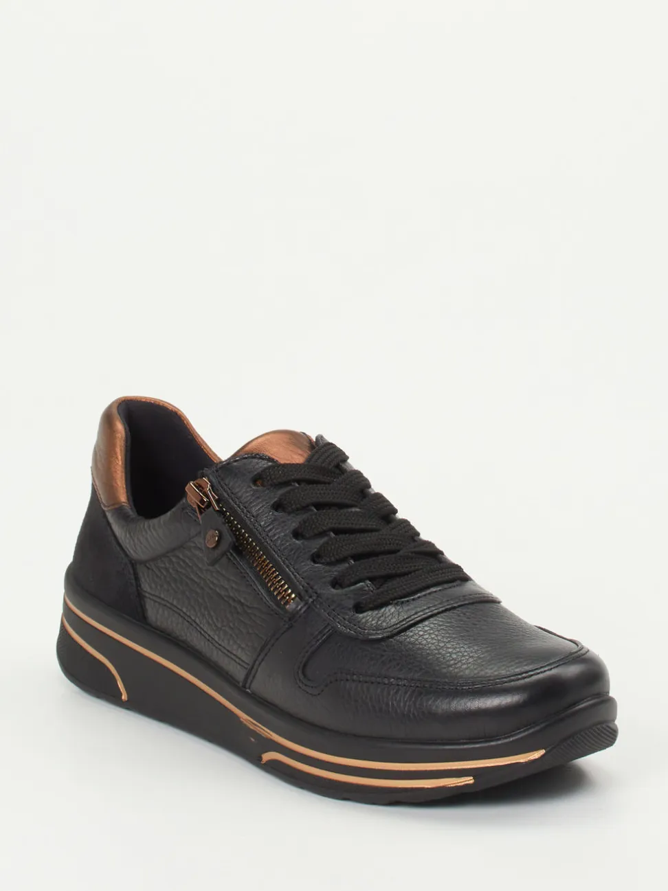Ara – Sneaker aus Kalbleder in Schwarz mit Metallic-Details