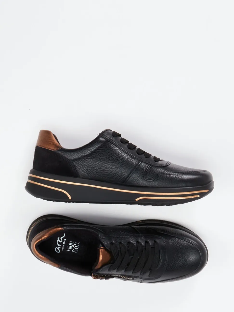 Ara – Sneaker aus Kalbleder in Schwarz mit Metallic-Details