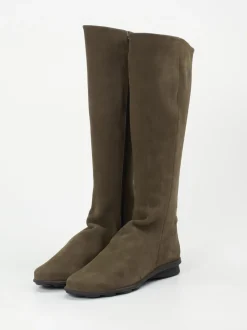 Arche – Kniehohe Stiefel aus Nubukleder olivbraun