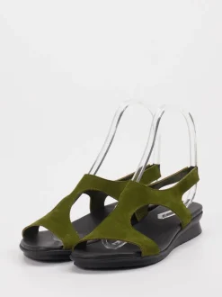 Arche – Sandalen aus Veloursleder in Olivgrün