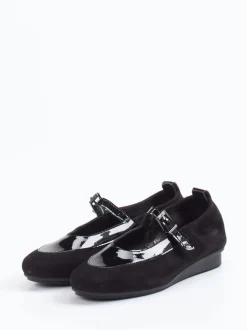 Arche – Spangenpumps aus Lackleder und Veloursleder Schwarz