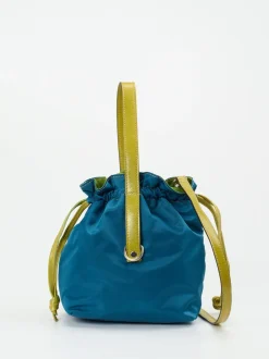 AU 79 – Beuteltasche aus Textil und Leder petrolblau
