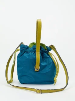 AU 79 – Beuteltasche aus Textil und Leder petrolblau