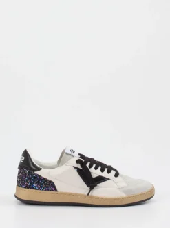 4B12 – Sneaker aus Velour/Leder mit Glitzerdetail