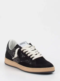 4B12 – Sneaker aus Veloursleder und Glitzertextil Schwarz