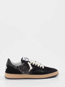 4B12 – Sneaker aus Veloursleder und Glitzertextil Schwarz