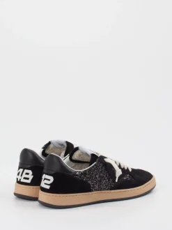 4B12 – Sneaker aus Veloursleder und Glitzertextil Schwarz
