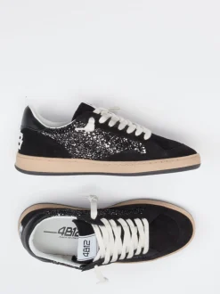 4B12 – Sneaker aus Veloursleder und Glitzertextil Schwarz