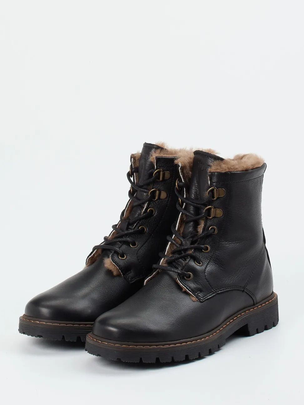 Bisgaard – Schnürboots aus Kalbleder mit Lammfell