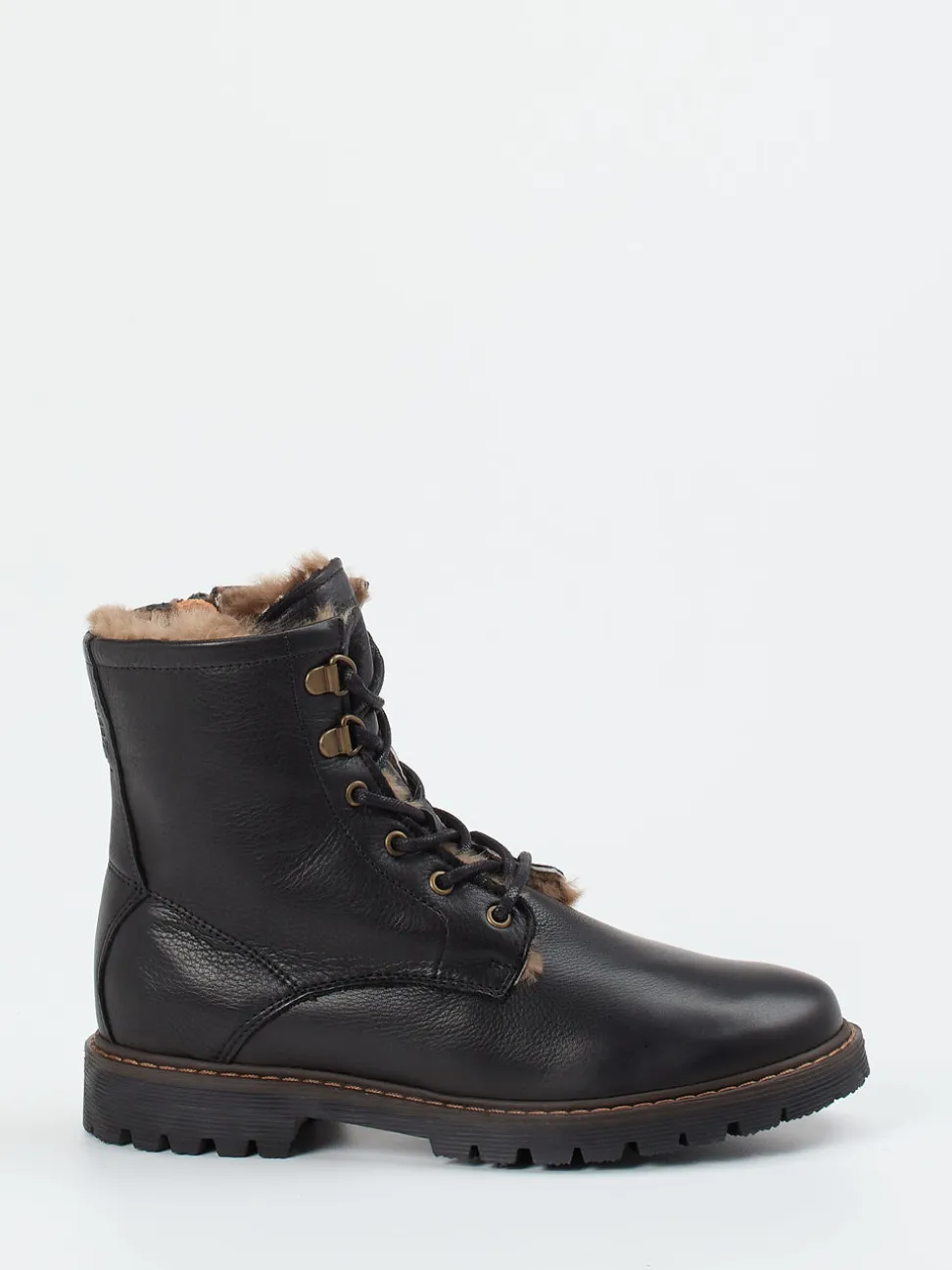 Bisgaard – Schnürboots aus Kalbleder mit Lammfell