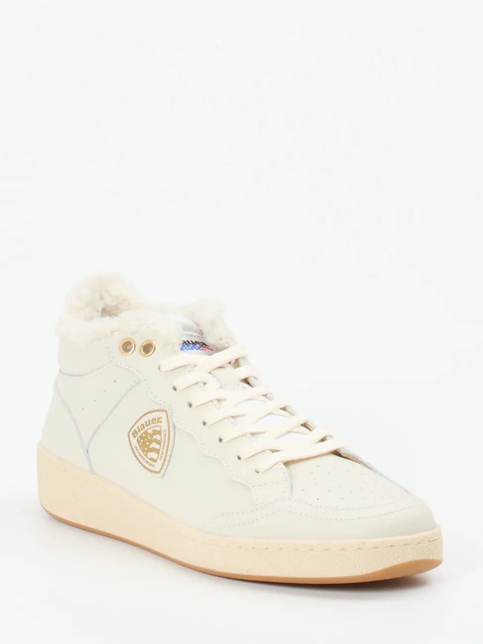 Blauer – Mid-Top Sneaker aus Kalbleder cremeweiß