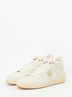 Blauer – Mid-Top Sneaker aus Kalbleder cremeweiß