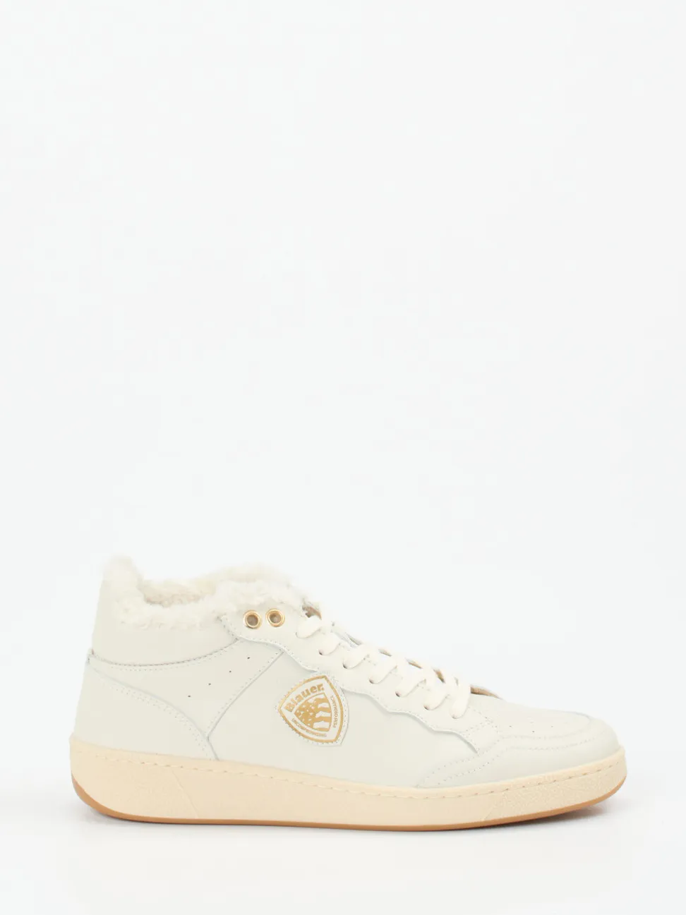 Blauer – Mid-Top Sneaker aus Kalbleder cremeweiß