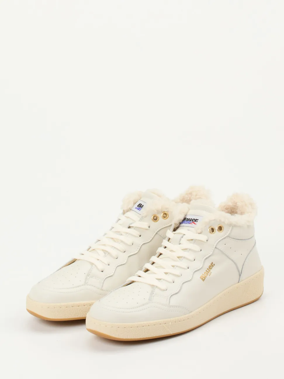 Blauer – Mid-Top Sneaker aus Kalbleder cremeweiß