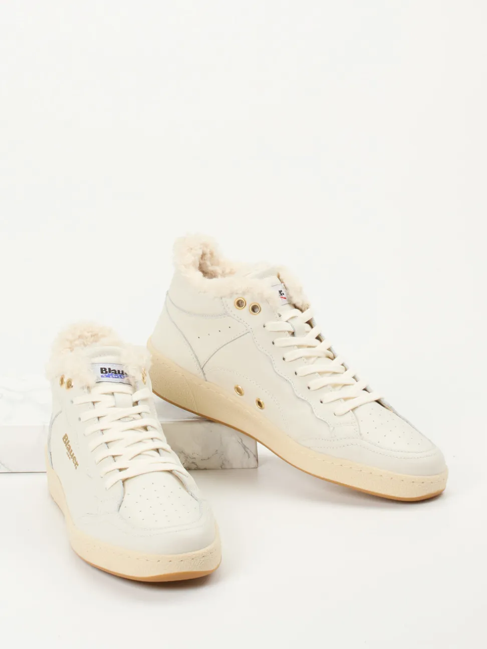 Blauer – Mid-Top Sneaker aus Kalbleder cremeweiß