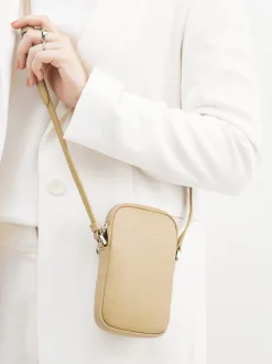 Boss – Handy-Umhängetasche aus Leder in Beige