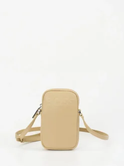 Boss – Handy-Umhängetasche aus Leder in Beige