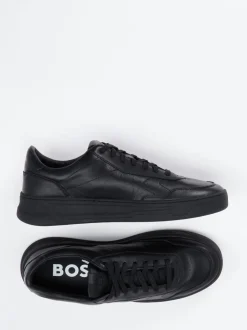 Boss – Low-Top-Sneaker aus Kalbleder Schwarz