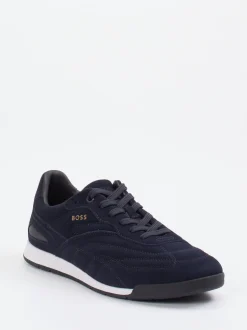 Boss – Low-Top-Sneaker aus Veloursleder Dunkelblau