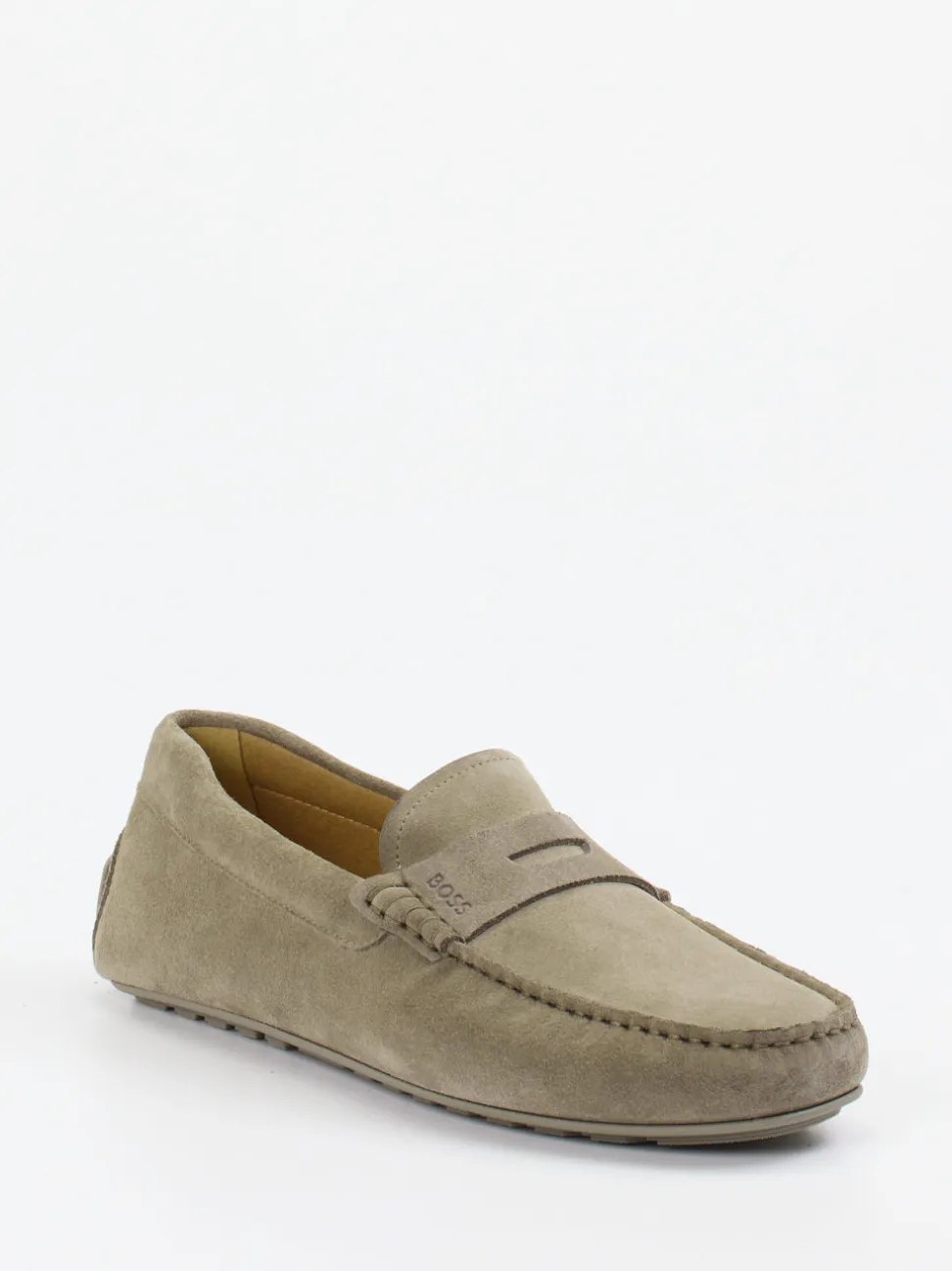 Boss – Penny Loafer aus Veloursleder in Taupe