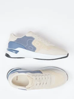 Boss – Retro-Sneaker aus Veloursleder Beige