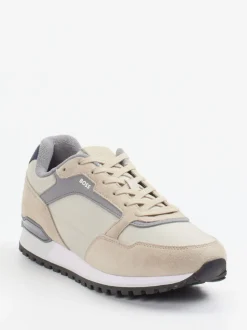 Boss – Retro-Sneaker aus Veloursleder und Mesh beige