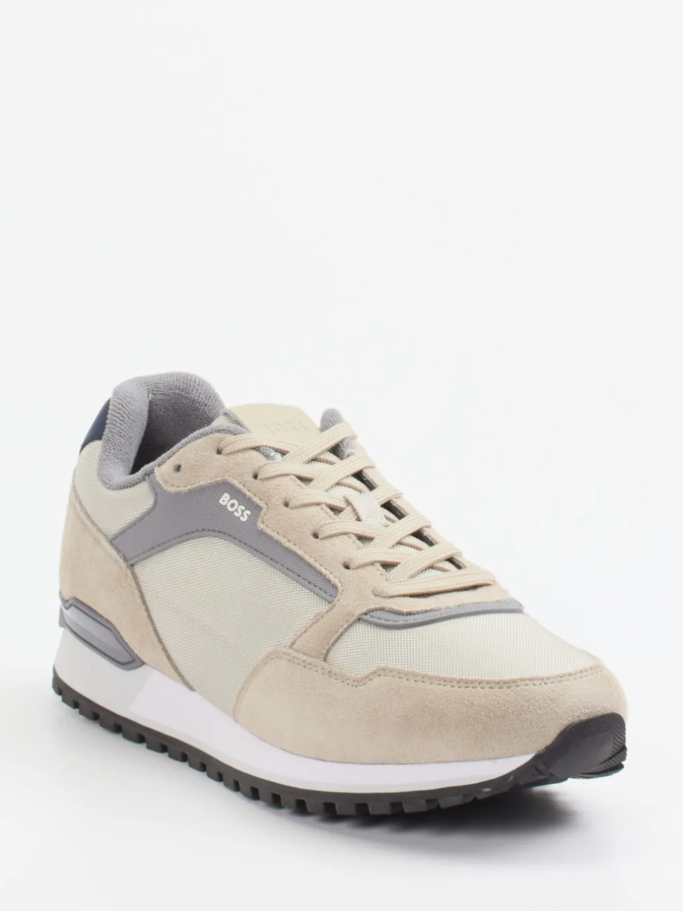 Boss – Retro-Sneaker aus Veloursleder und Mesh beige