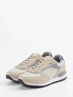 Boss – Retro-Sneaker aus Veloursleder und Mesh beige