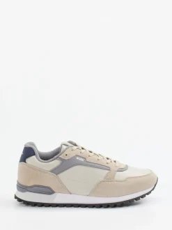 Boss – Retro-Sneaker aus Veloursleder und Mesh beige