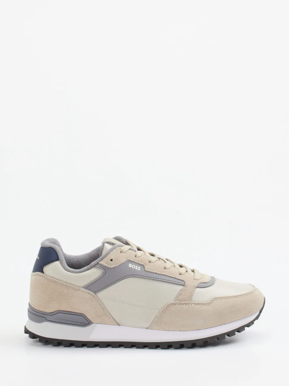 Boss – Retro-Sneaker aus Veloursleder und Mesh beige