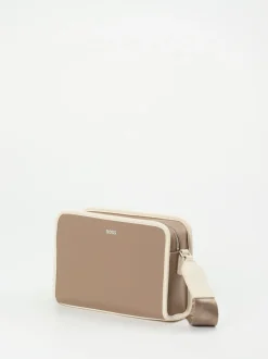 Boss – Schultertasche aus Kalbleder in Taupe