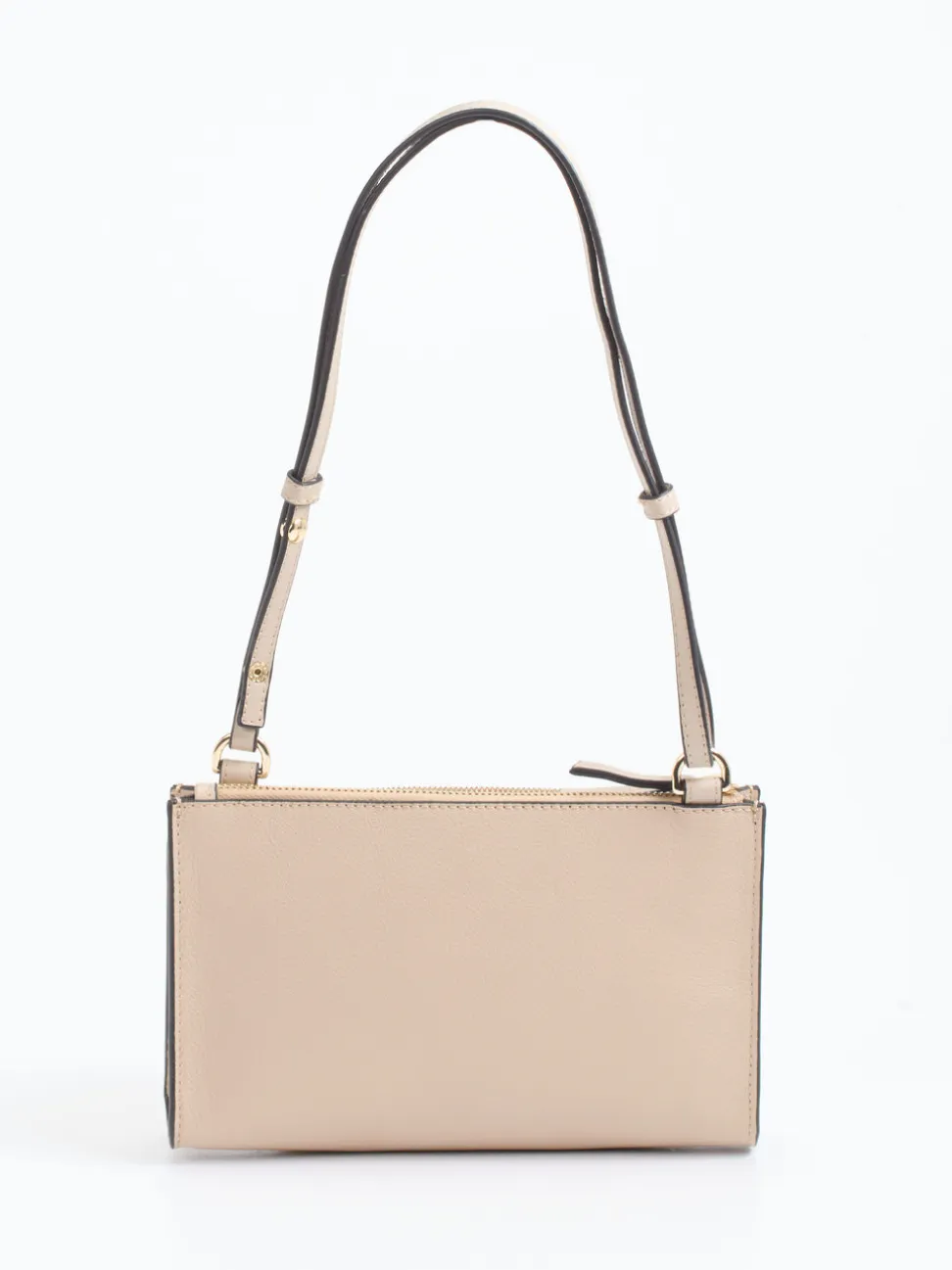 Boss – Schultertasche aus Kalbleder in Beigegrau