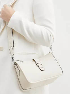 Boss – Schultertasche aus Kalbleder cremeweiß