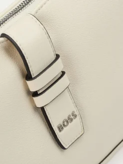 Boss – Schultertasche aus Kalbleder cremeweiß