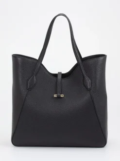Boss – Shopper aus Kalbleder in Schwarz