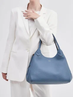 Boss – Shopper aus Leder in Taubenblau