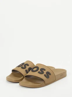 Boss – Slides aus Synthetik in Sandbraun