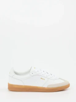 Boss – Sneaker aus Kalbleder in Weiß-Beige