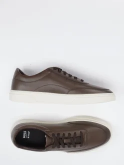 Boss – Sneaker aus Kalbleder in Dunkelbraun