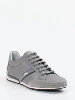 Boss – Sneaker aus Kalbleder und Veloursleder grau