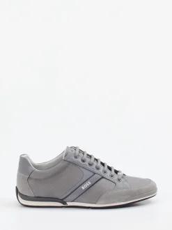 Boss – Sneaker aus Kalbleder und Veloursleder grau