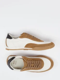 Boss – Sneaker aus Leder-Mix Offwhite Cognac