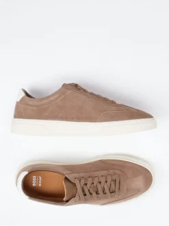 Boss – Sneaker aus Veloursleder taupefarben