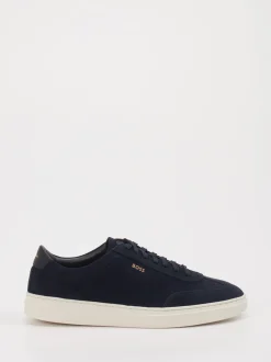 Boss – Sneaker aus Veloursleder Dunkelblau