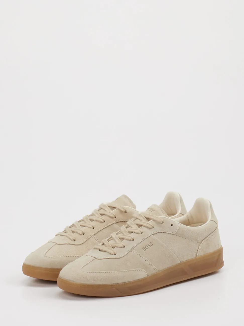 Boss – Sneaker aus Veloursleder Beige