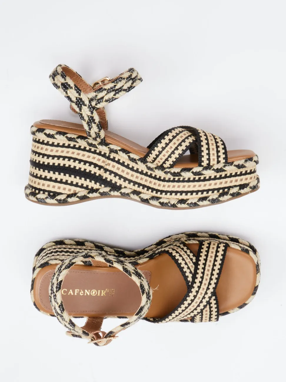 CAFèNOIR – Plateau-Sandale aus geflochtenem Textil