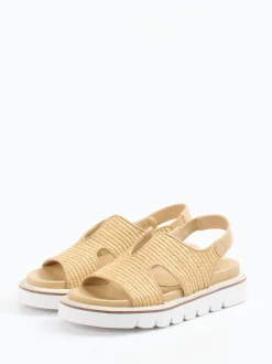 CAFèNOIR – Plateau-Sandalen aus Kalbleder geflochten beige